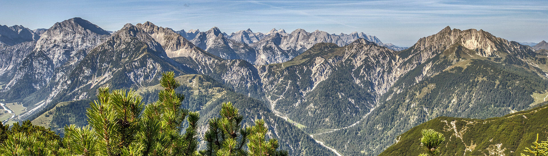Karwendel mountains The mountain peaks of the Karwendel Nature Park tower upwards in the sunlight.