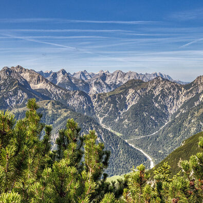 Karwendel mountains The mountain peaks of the Karwendel Nature Park tower upwards in the sunlight.