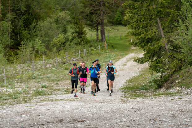 Running at Lake Achensee A group of runners out and about on gravel paths in the natural landscape of Lake Achensee.