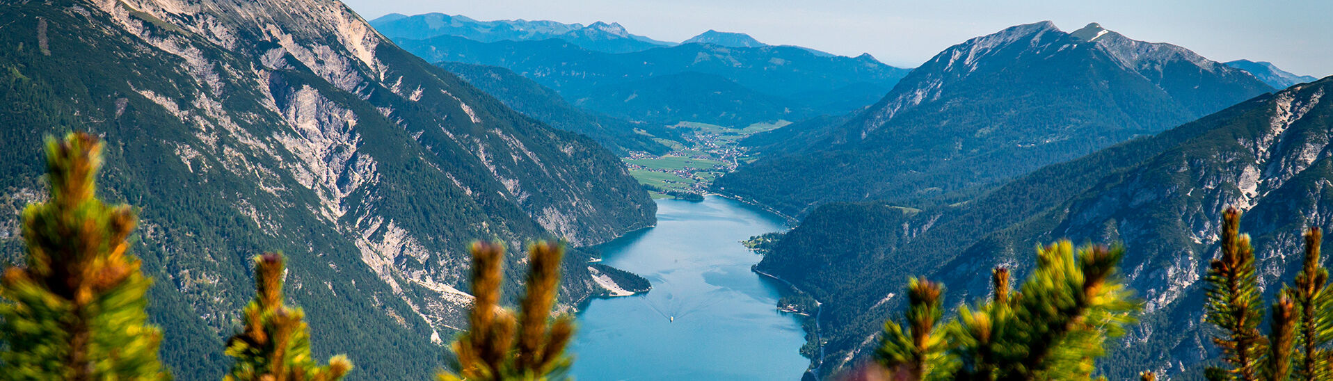 View from the Bärenkopf over Lake Achensee The region offers many hiking tours with gorgeous views of Lake Achensee and its surrounding villages.