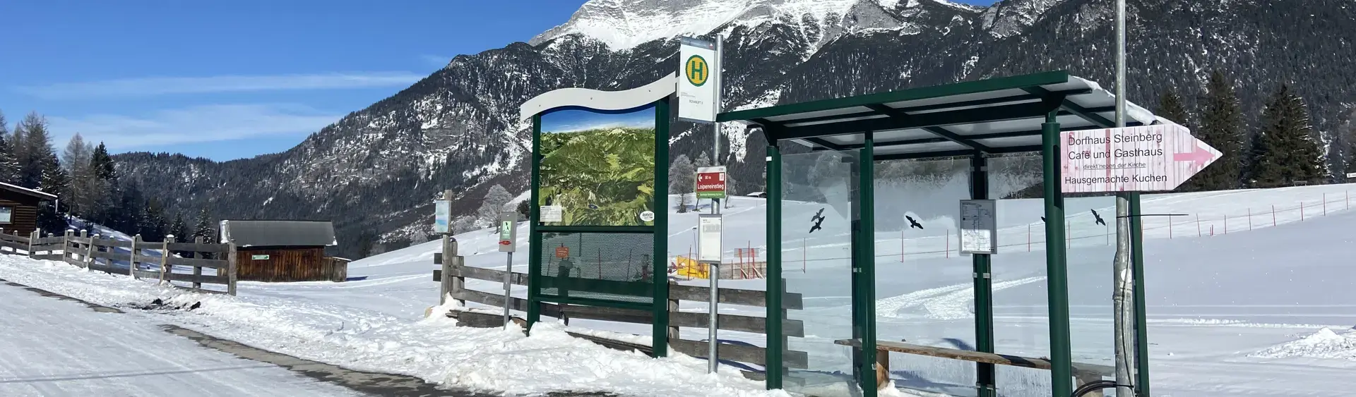 Bus stop in Steinberg am Rofan A bus stop in Steinberg am Rofan in winter.