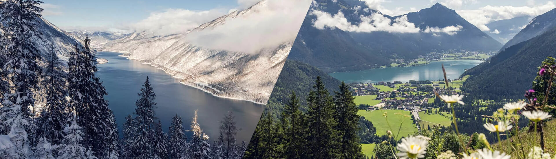 Winter & summer landscape at lake Achensee Winter & summer landscape at lake Achensee