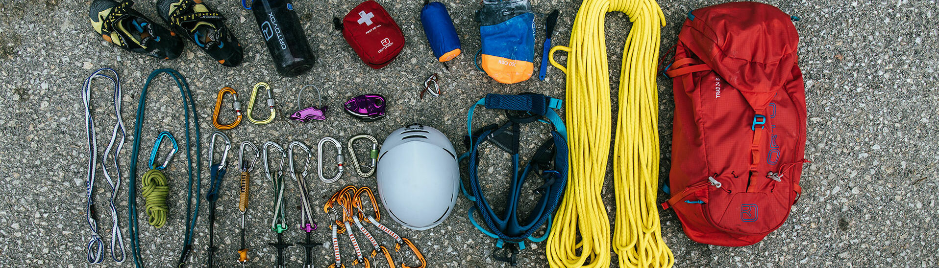 The right climbing equipment The right equipment and careful planning is essential before any tour. From the rope to the helmet to the belay device, everything should be carried.